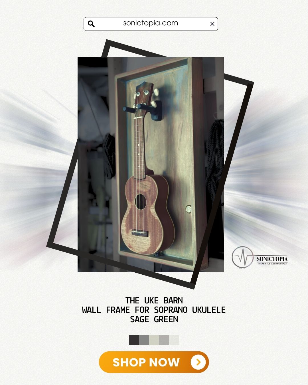 The Uke Barn - Wall frame for Soprano Ukulele - Relic Series - Sage Green
