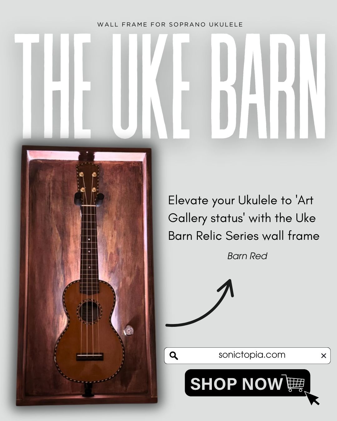 The Uke Barn - Wall frame for Soprano Ukulele - Relic Series - Barn Red