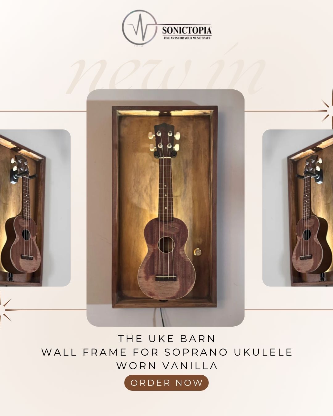 The Uke Barn - Wall frame for Soprano Ukulele Relic Series - Worn Vanilla