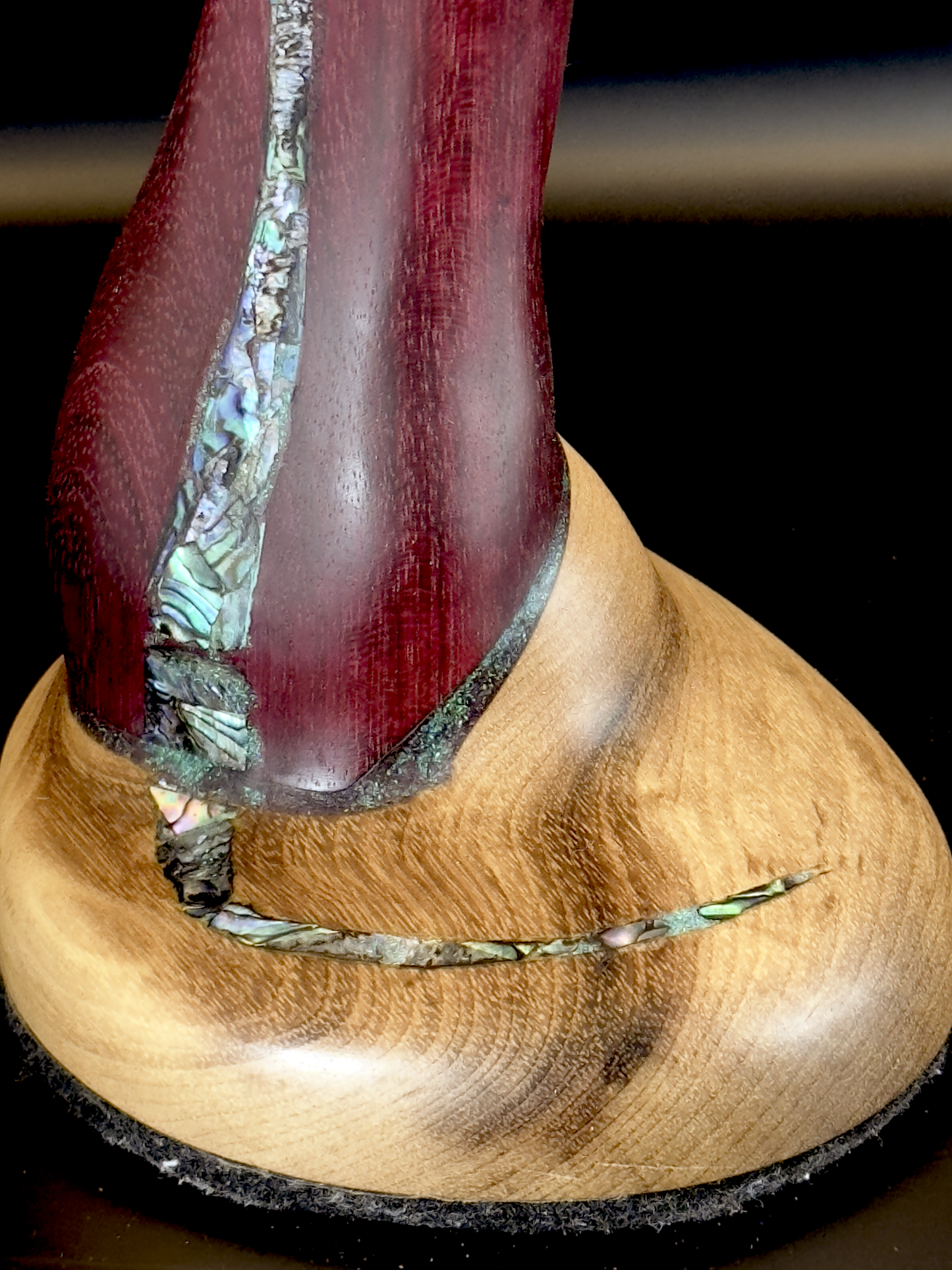 Exotic Woods Headphone Stand with Abalone Inlay - Handmade Studio Decor | Great Gift for Audiophile, Producer, DJ, Gamer, Art Collector