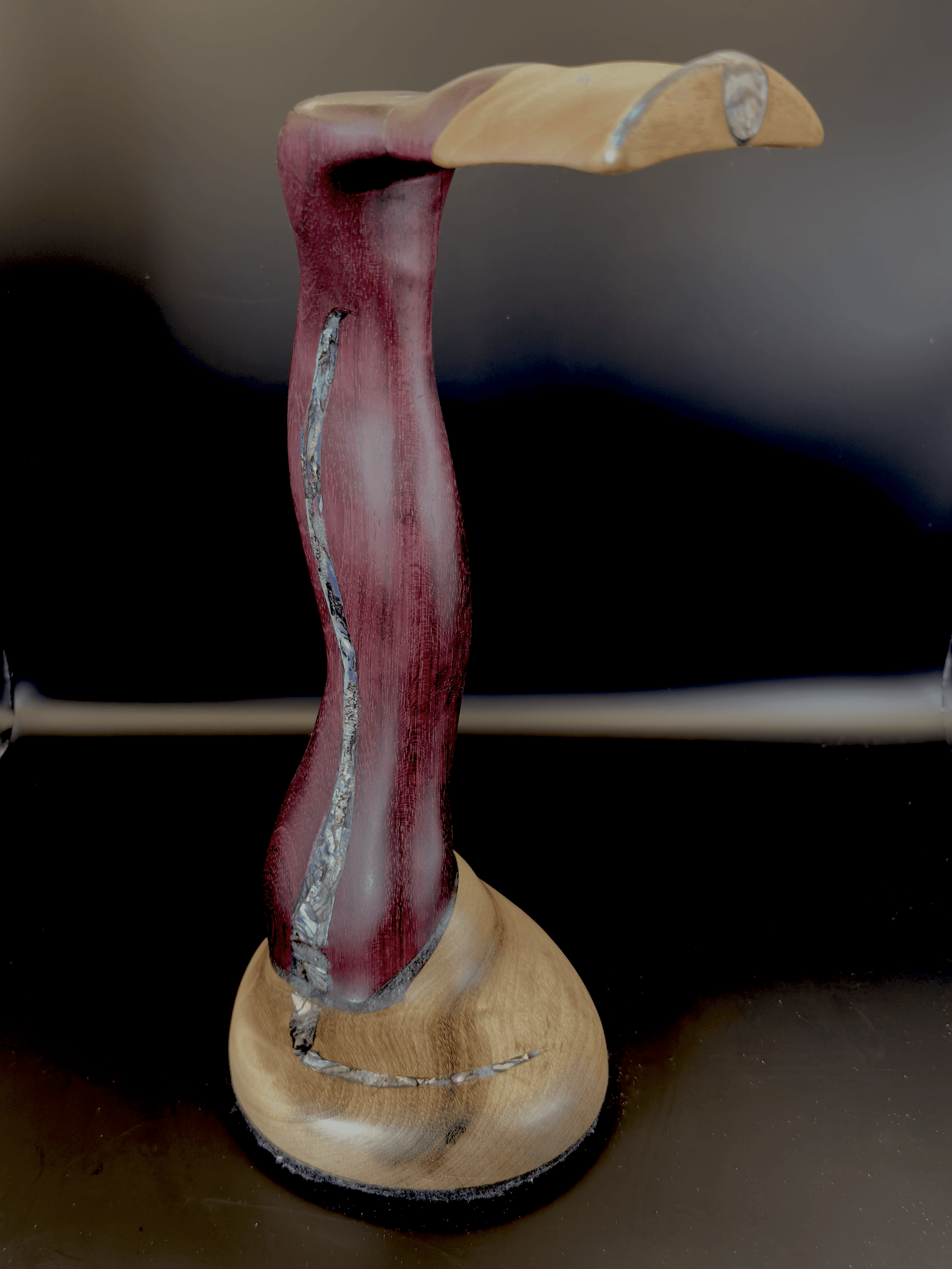 Purple heart wood color variation on headphone stand