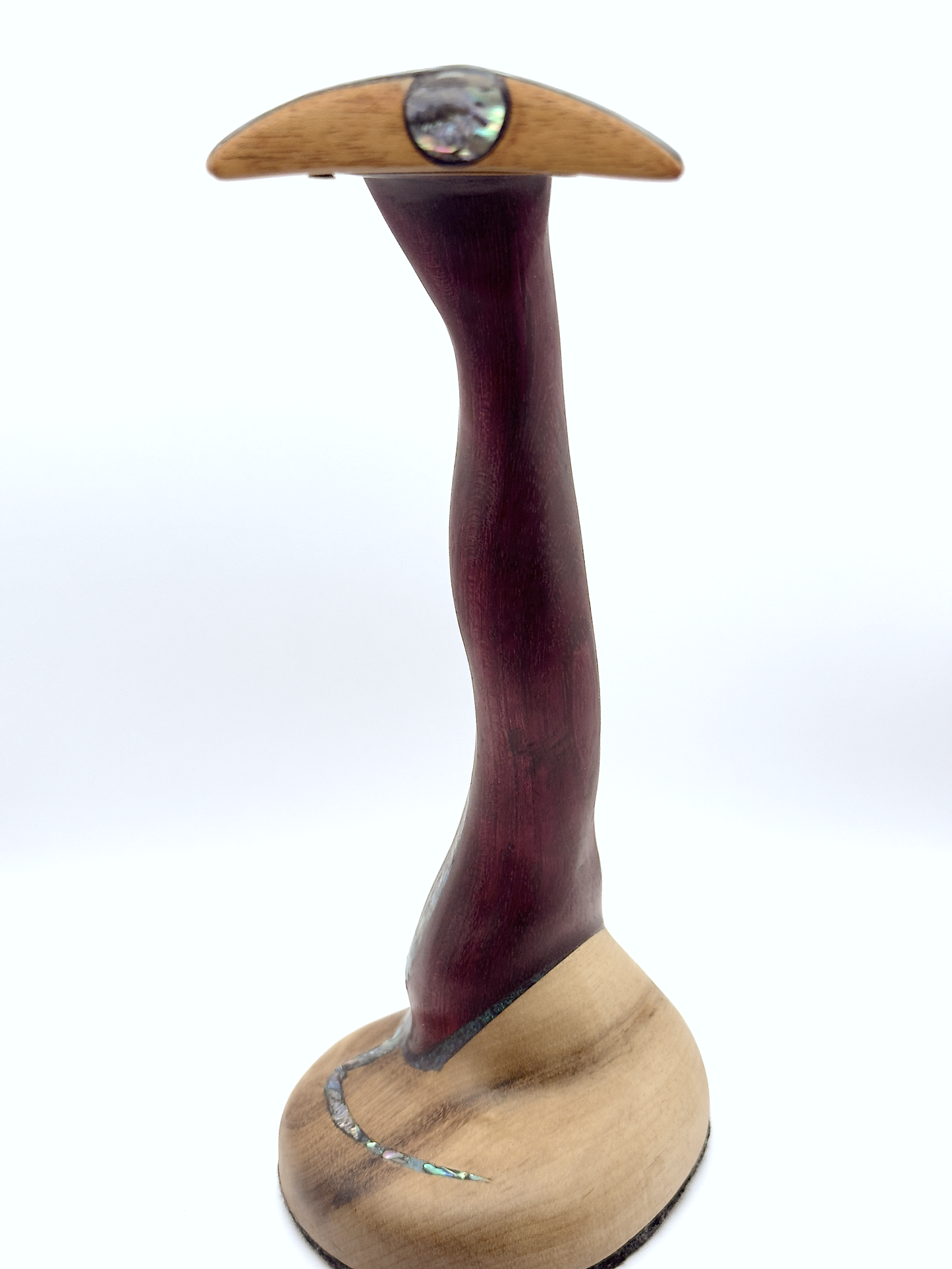 Exotic Woods Headphone Stand with Abalone Inlay - Handmade Studio Decor | Great Gift for Audiophile, Producer, DJ, Gamer, Art Collector