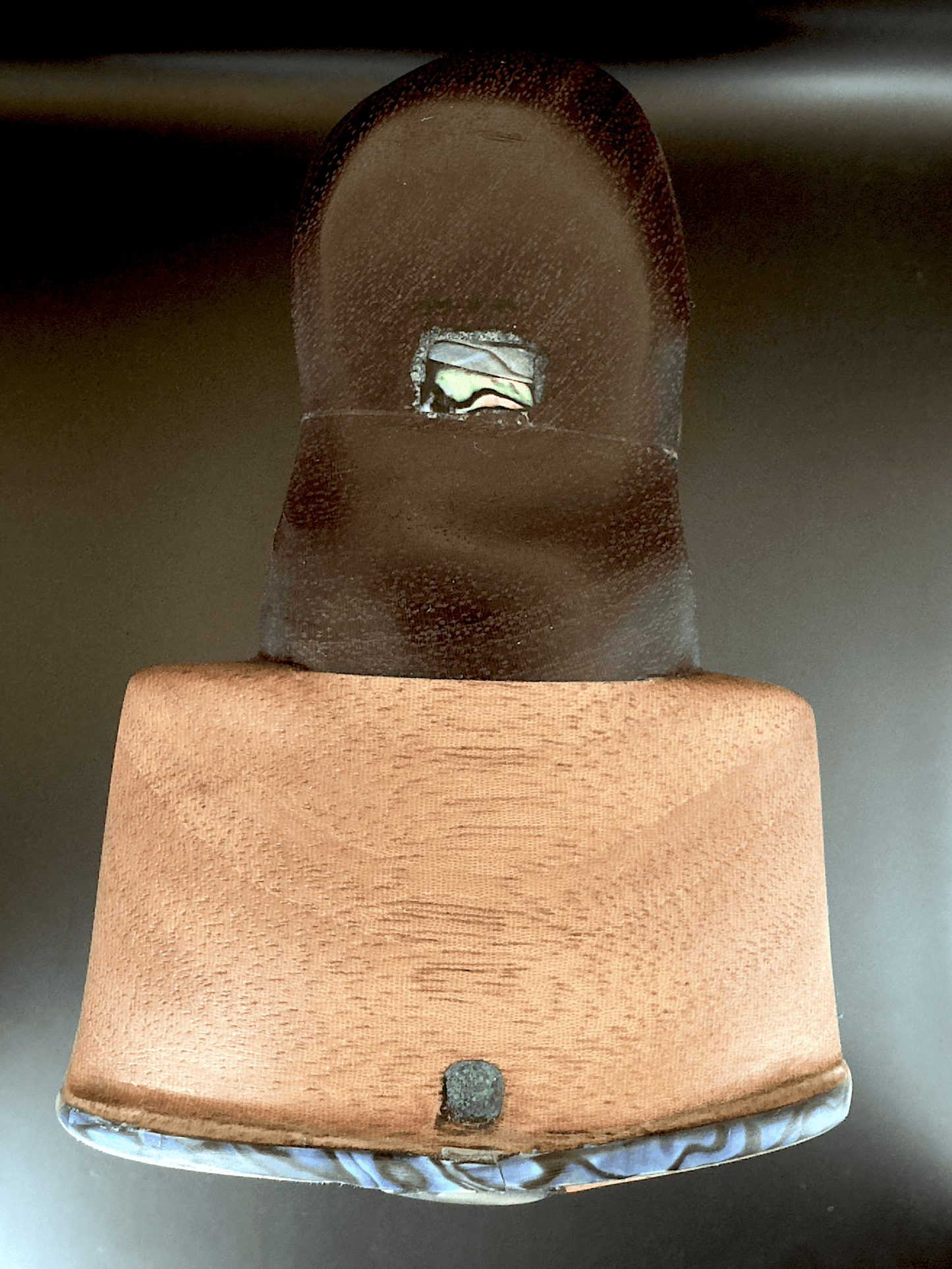 Overhead view of purple heart headphone stand"