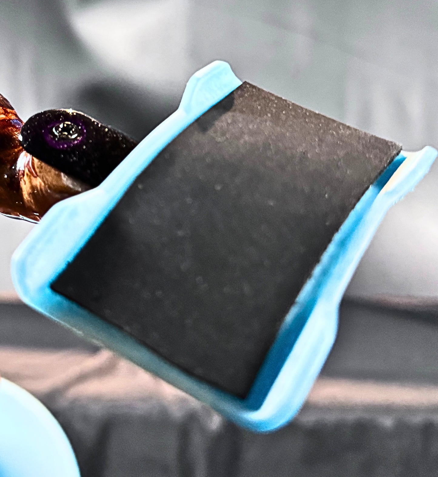 Overhead view of driftwood headphone stand"