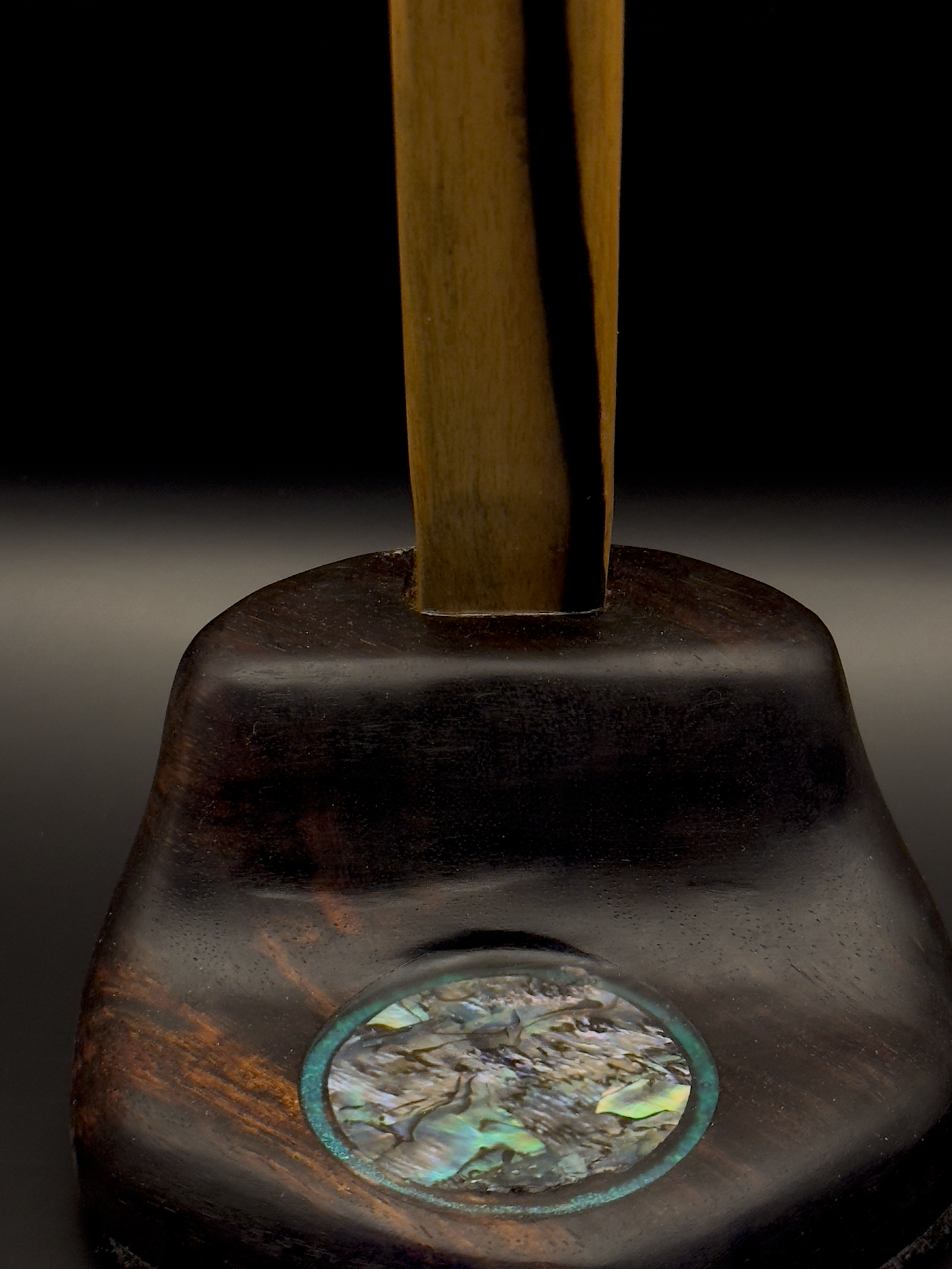 Exotic Woods Headphone Stand with Abalone Inlay - Handmade Studio Decor | Great Gift for Audiophile, Producer, DJ, Gamer, Art Collector