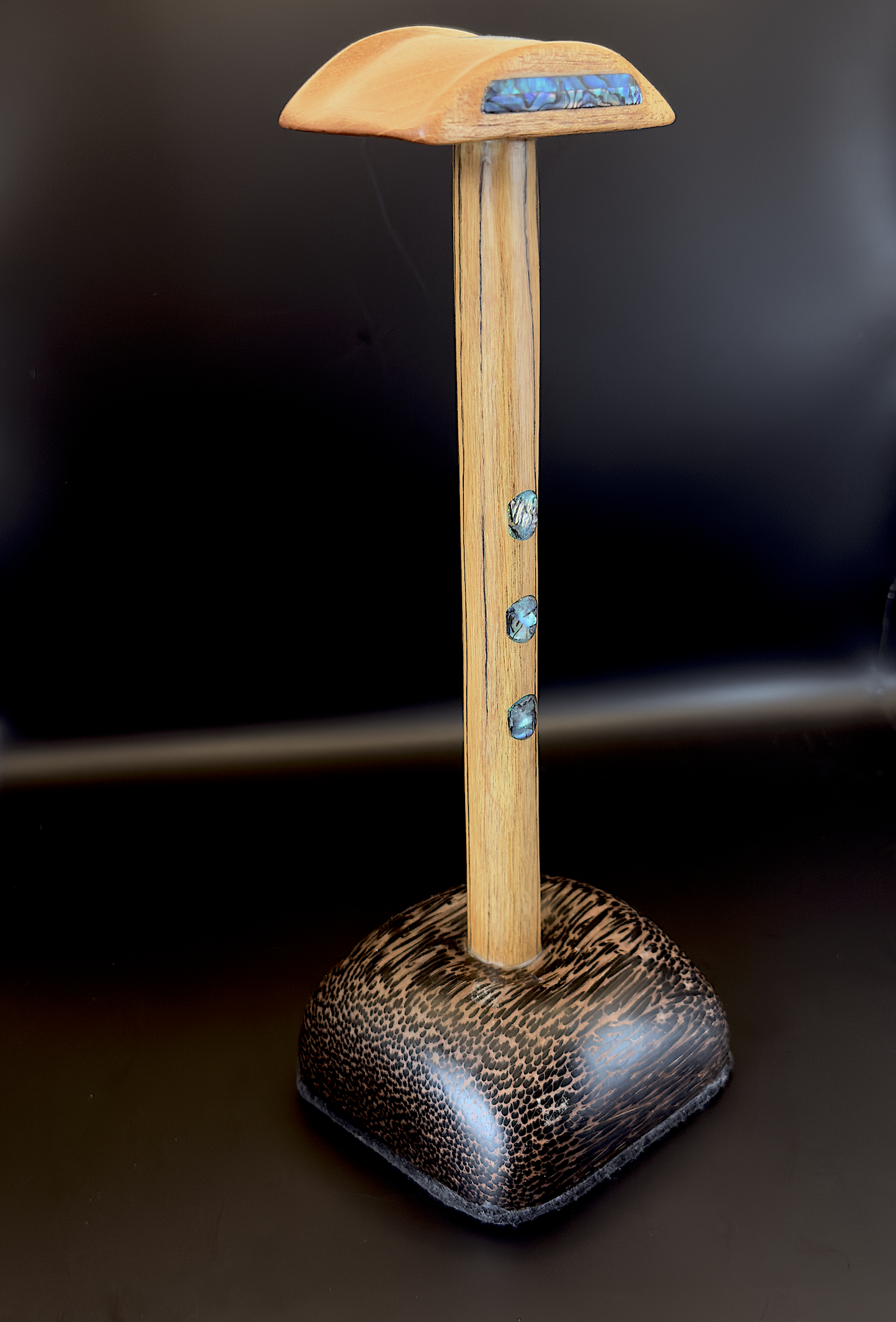 Exotic Woods Headphone Stand with Abalone Inlay - Handmade Studio Decor | Great Gift for Audiophile, Producer, DJ, Gamer, Art Collector