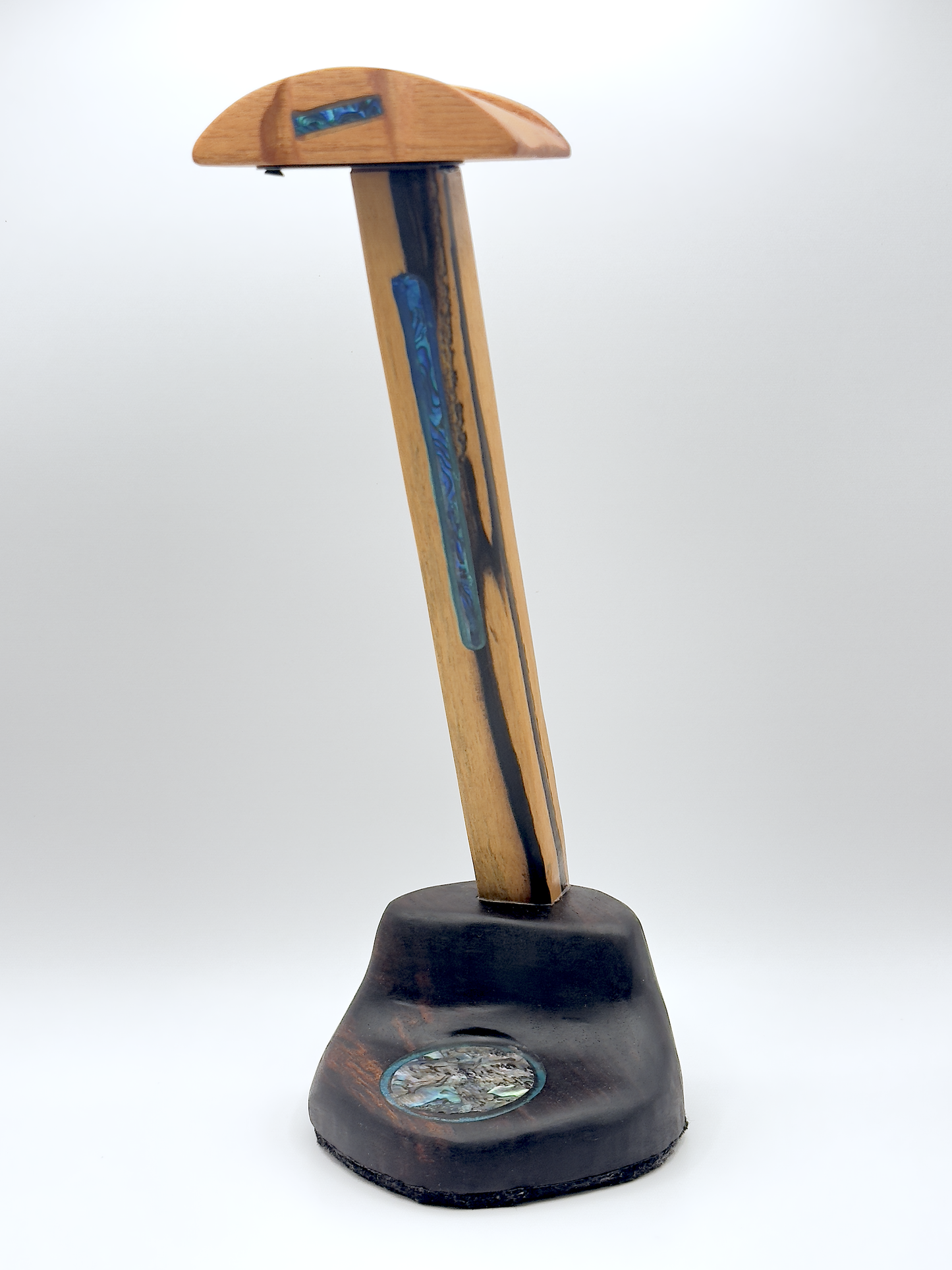Exotic Woods Headphone Stand with Abalone Inlay - Handmade Studio Decor | Great Gift for Audiophile, Producer, DJ, Gamer, Art Collector