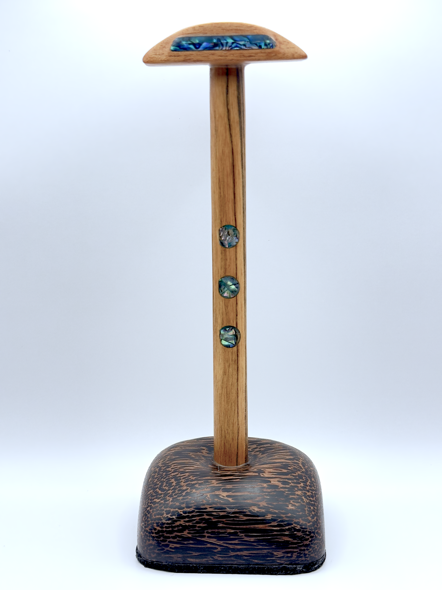 Exotic Woods Headphone Stand with Abalone Inlay - Handmade Studio Decor | Great Gift for Audiophile, Producer, DJ, Gamer, Art Collector