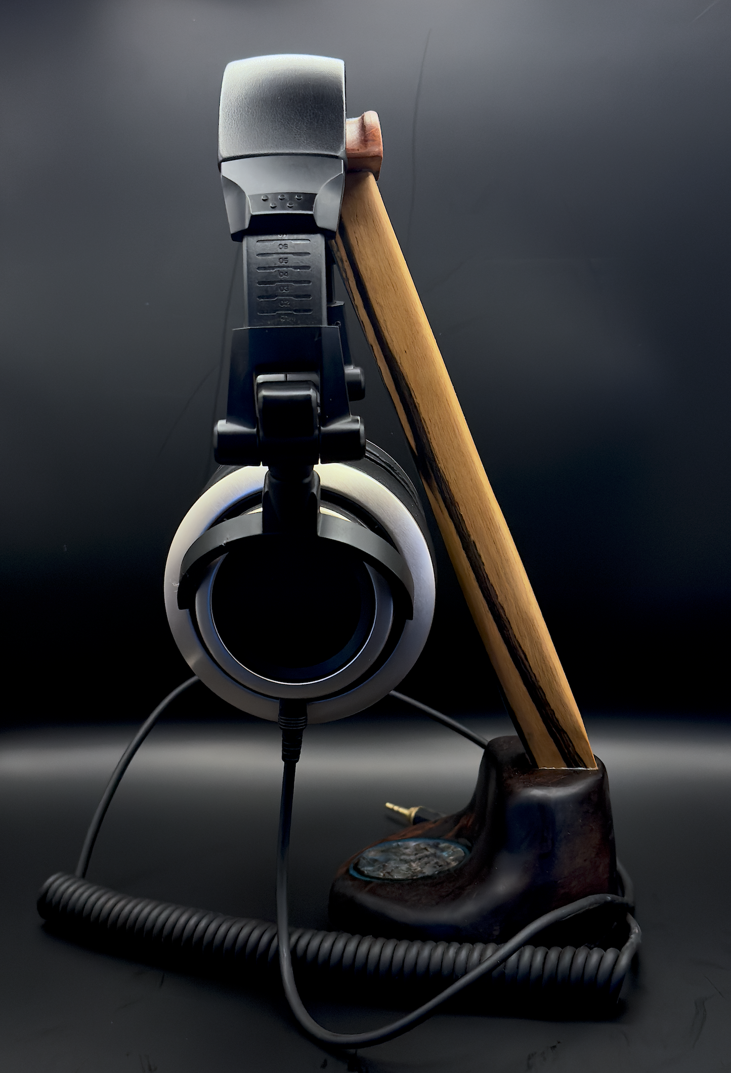 Exotic Woods Headphone Stand with Abalone Inlay - Handmade Studio Decor | Great Gift for Audiophile, Producer, DJ, Gamer, Art Collector