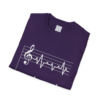 Musical Heartbeat T-Shirt  Music Lover Gift  Unisex Tee  Custom Graphic Shirt  Perfect for Concerts  Festivals and Everyday Wear