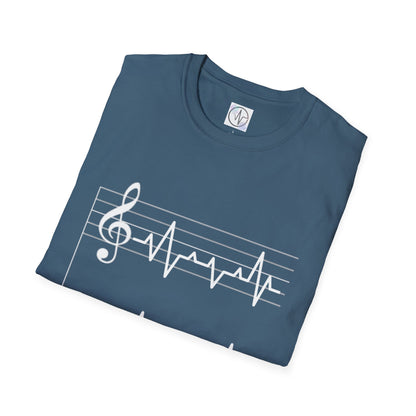 Musical Heartbeat T-Shirt  Music Lover Gift  Unisex Tee  Custom Graphic Shirt  Perfect for Concerts  Festivals and Everyday Wear