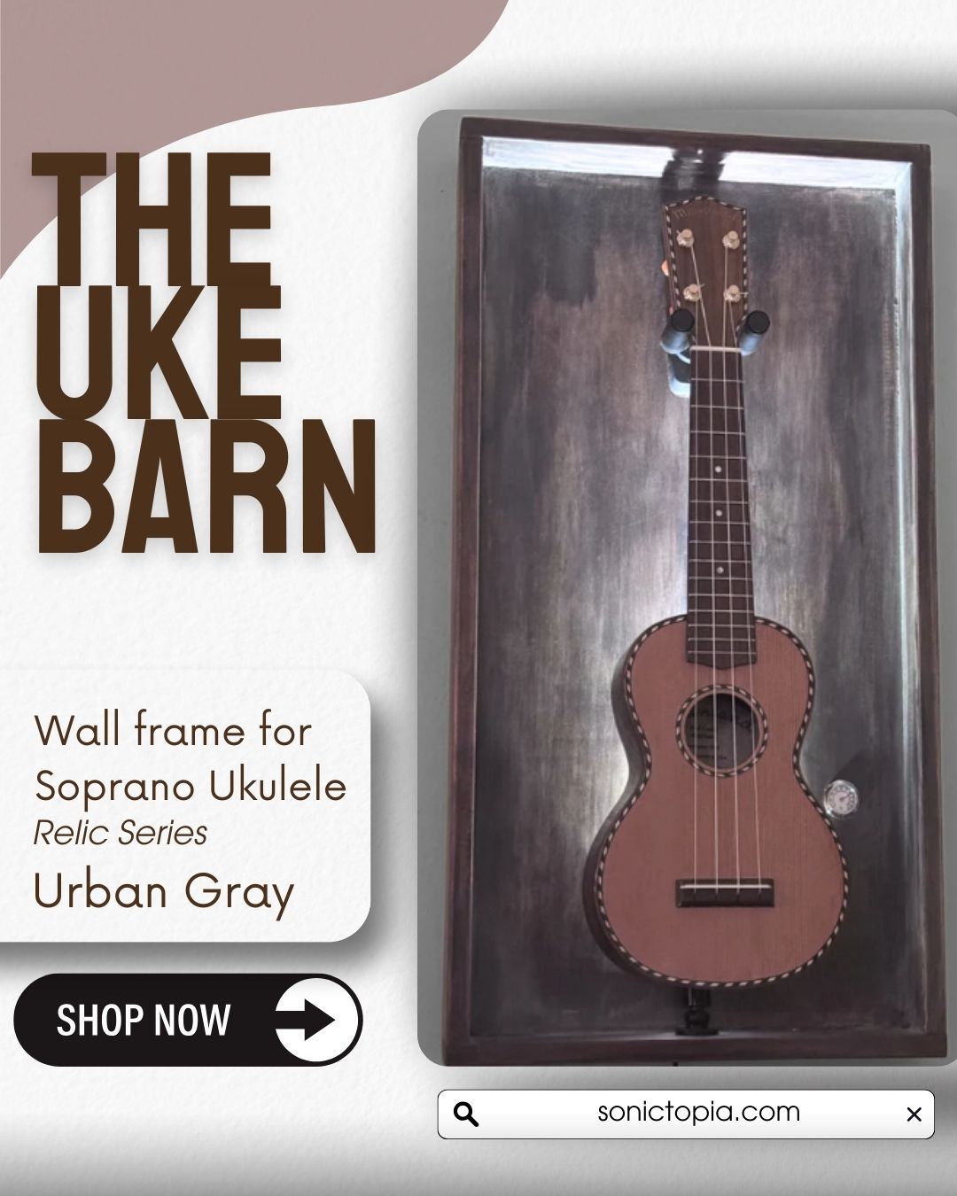 The Uke Barn - Wall frame for Soprano Ukulele - Relic Series - Urban Gray