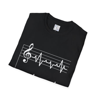 Musical Heartbeat T-Shirt  Music Lover Gift  Unisex Tee  Custom Graphic Shirt  Perfect for Concerts  Festivals and Everyday Wear