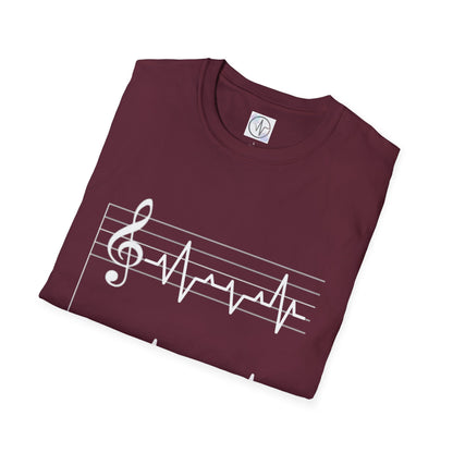 Musical Heartbeat T-Shirt  Music Lover Gift  Unisex Tee  Custom Graphic Shirt  Perfect for Concerts  Festivals and Everyday Wear