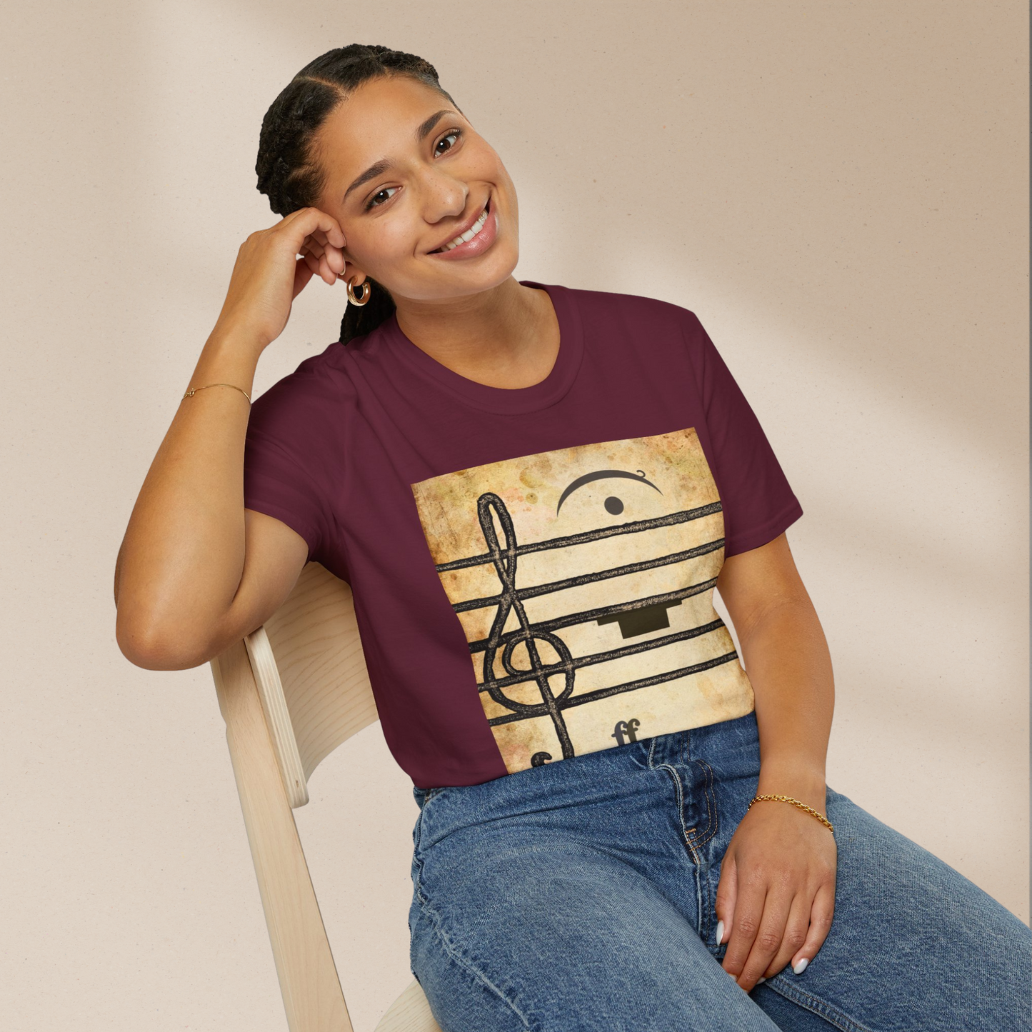 Cotton Musician Tee Shirt Design Music Note Staff Line Art Style Casual Wear Treble Clef Symbol Shirt Gift Idea For Musician Fashion Wear