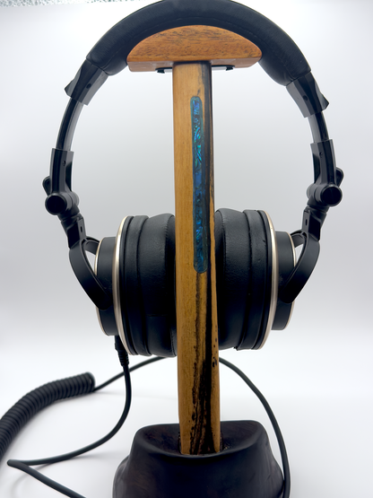 Exotic Woods Headphone Stand with Abalone Inlay - Handmade Studio Decor | Great Gift for Audiophile, Producer, DJ, Gamer, Art Collector