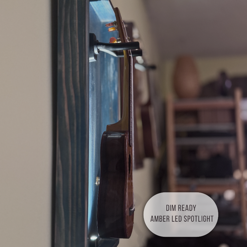 Reef blue ukulele frame with LED amber glow