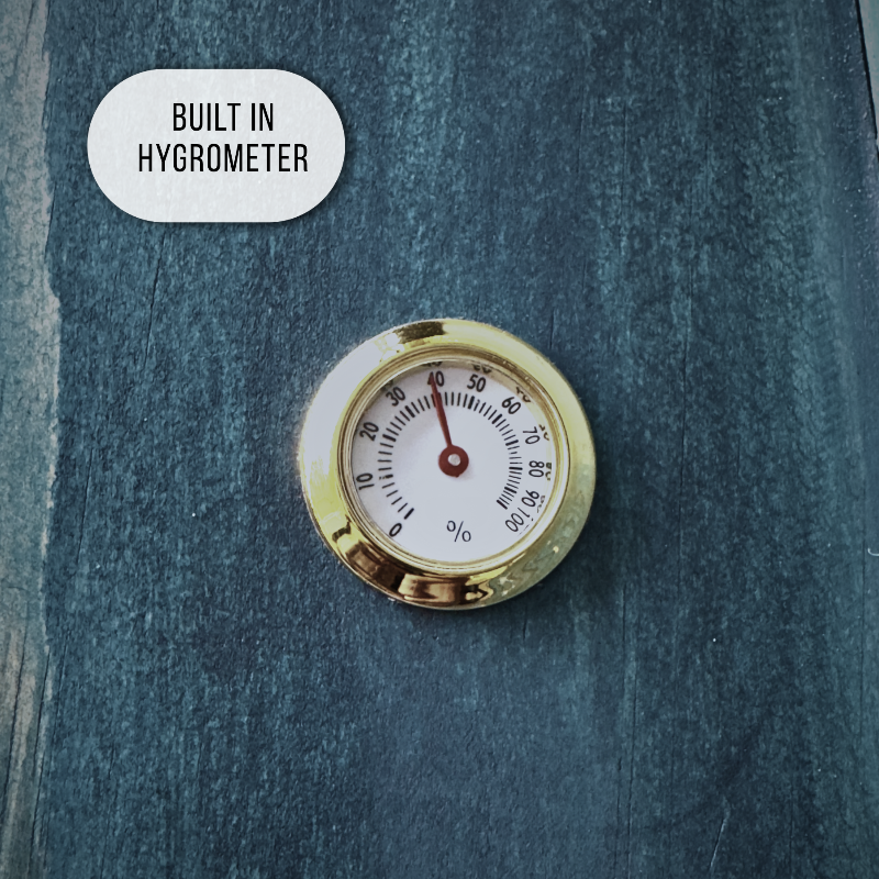 Hygrometer and controls on reef blue ukulele wall frame