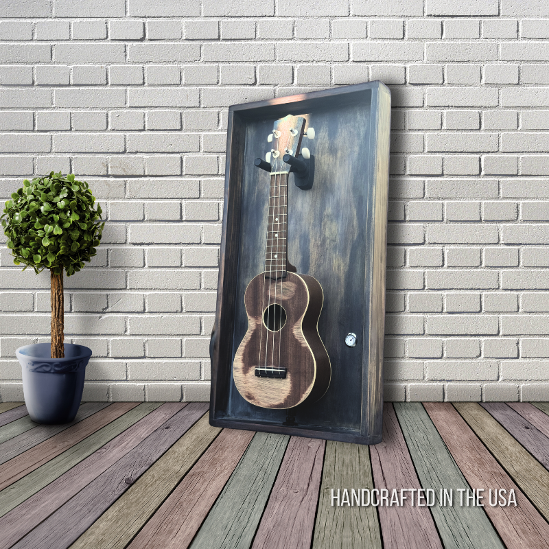 Handmade urban gray ukulele frame showing craftsmanship