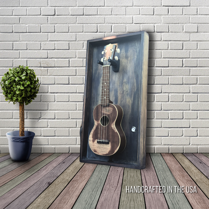 Handmade urban gray ukulele frame showing craftsmanship