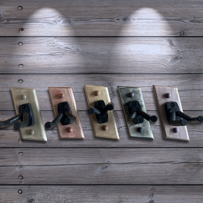 Guitar wall hanger showing multiple stain color options available