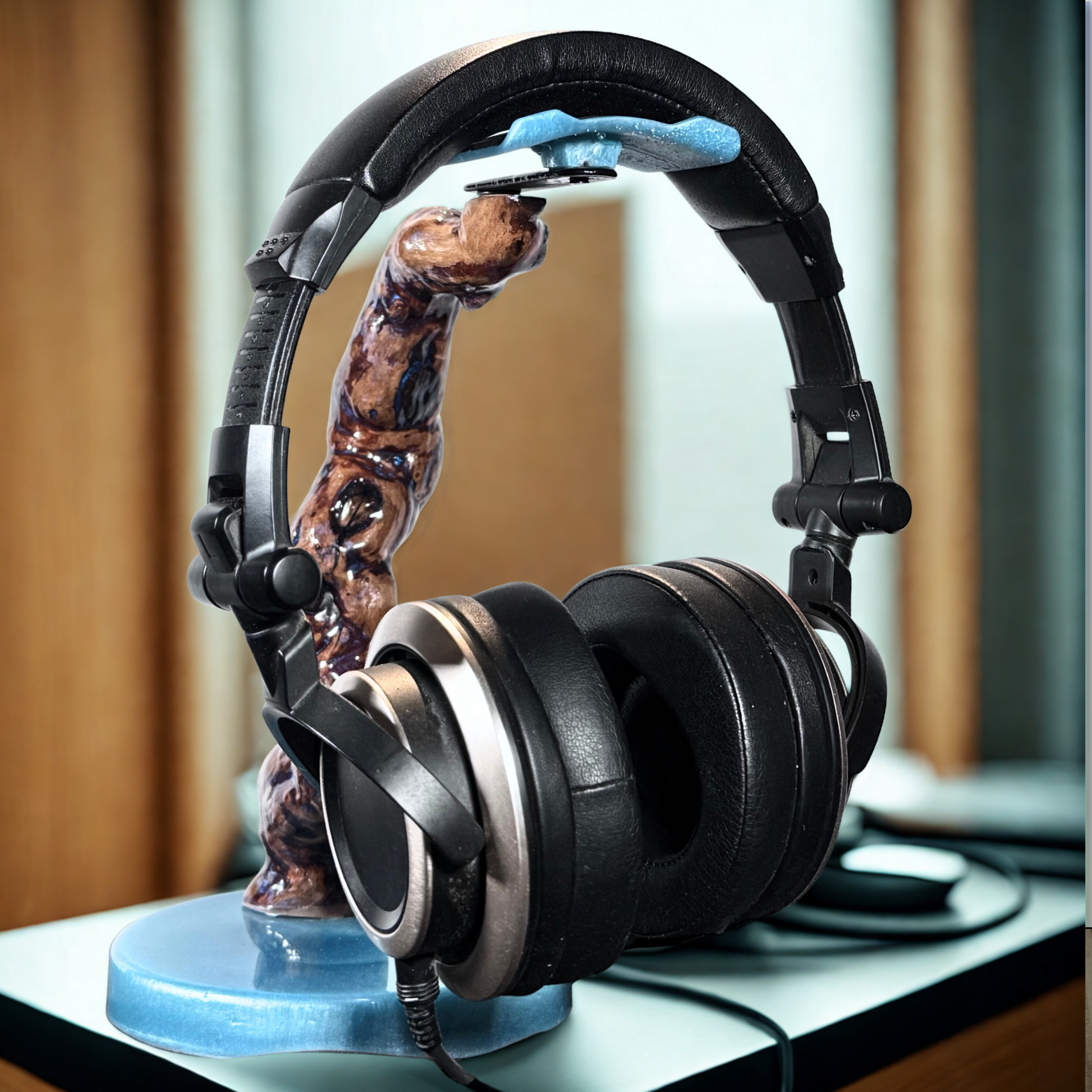 Natural driftwood headphone stand handmade from reclaimed wood