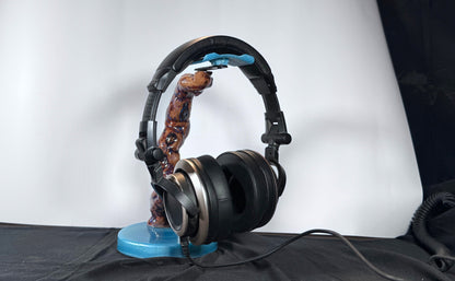 Exotic Woods Headphone Stand with Abalone Inlay - Handmade Studio Decor | Great Gift for Audiophile, Producer, DJ, Gamer, Art Collector