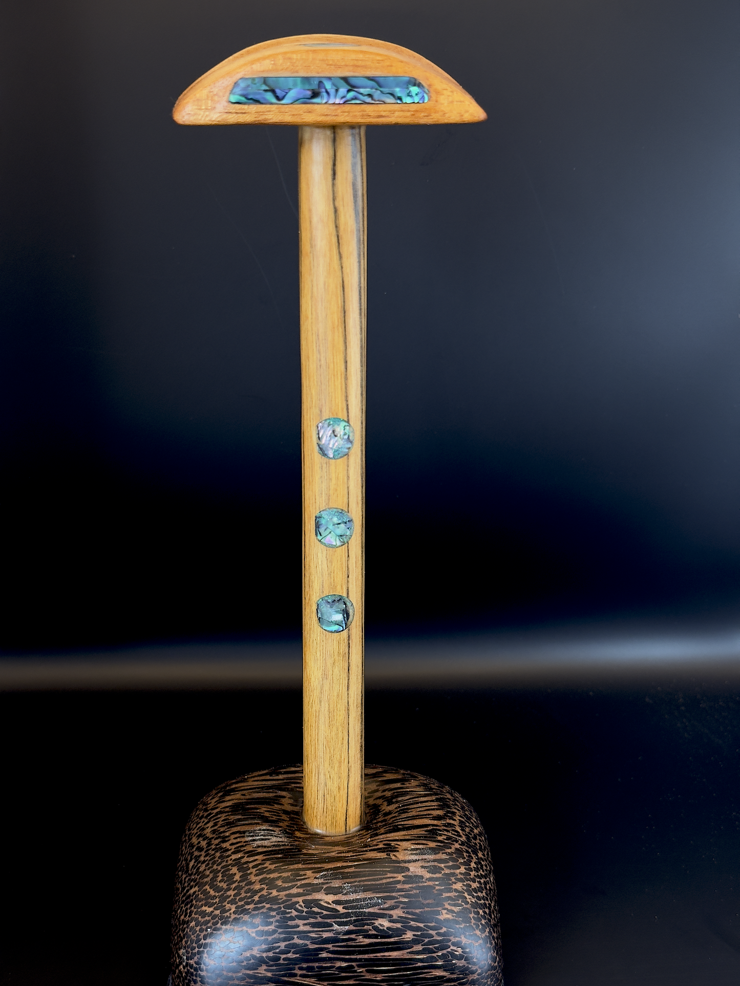 Exotic Woods Headphone Stand with Abalone Inlay - Handmade Studio Decor | Great Gift for Audiophile, Producer, DJ, Gamer, Art Collector