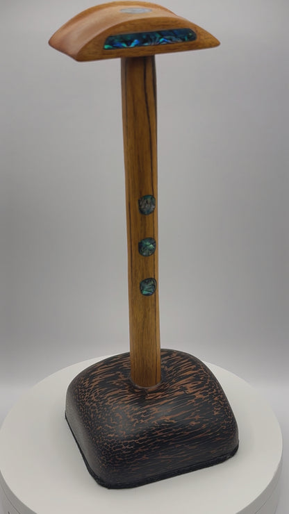 Exotic Woods Headphone Stand with Abalone Inlay - Handmade Studio Decor | Great Gift for Audiophile, Producer, DJ, Gamer, Art Collector