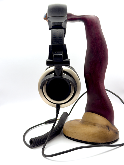 Exotic Woods Headphone Stand with Abalone Inlay - Handmade Studio Decor | Great Gift for Audiophile, Producer, DJ, Gamer, Art Collector